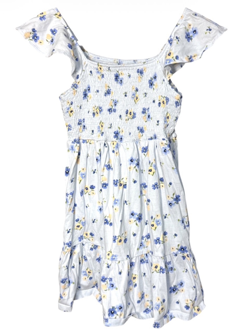 Old Navy white floral smocked sundress with blue & yellow flowers Girl’s M | g